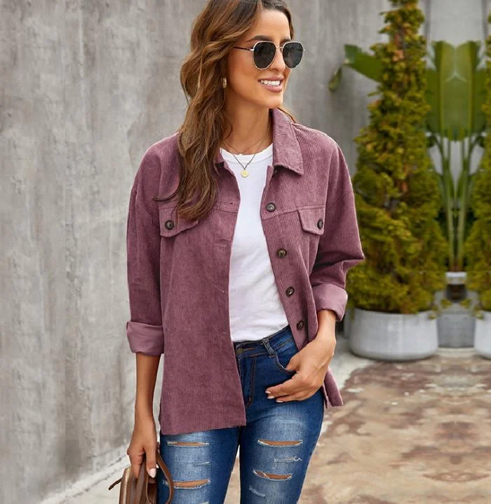 Pure color breasted casual Plaid Blouse for women Embroidered Floral Blouse