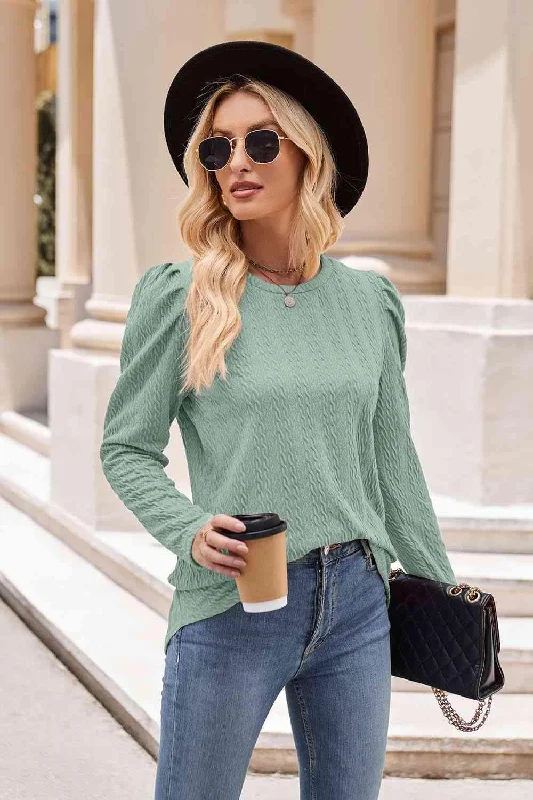 Puff Sleeve Blouse in 7 Colors Stretchy Fitted Blouse