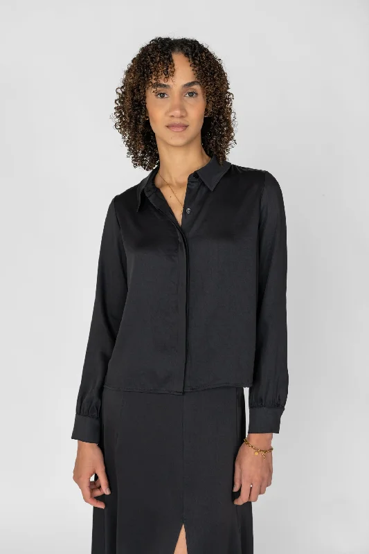 Satin Blouse Black Classic Minimalist Blouse