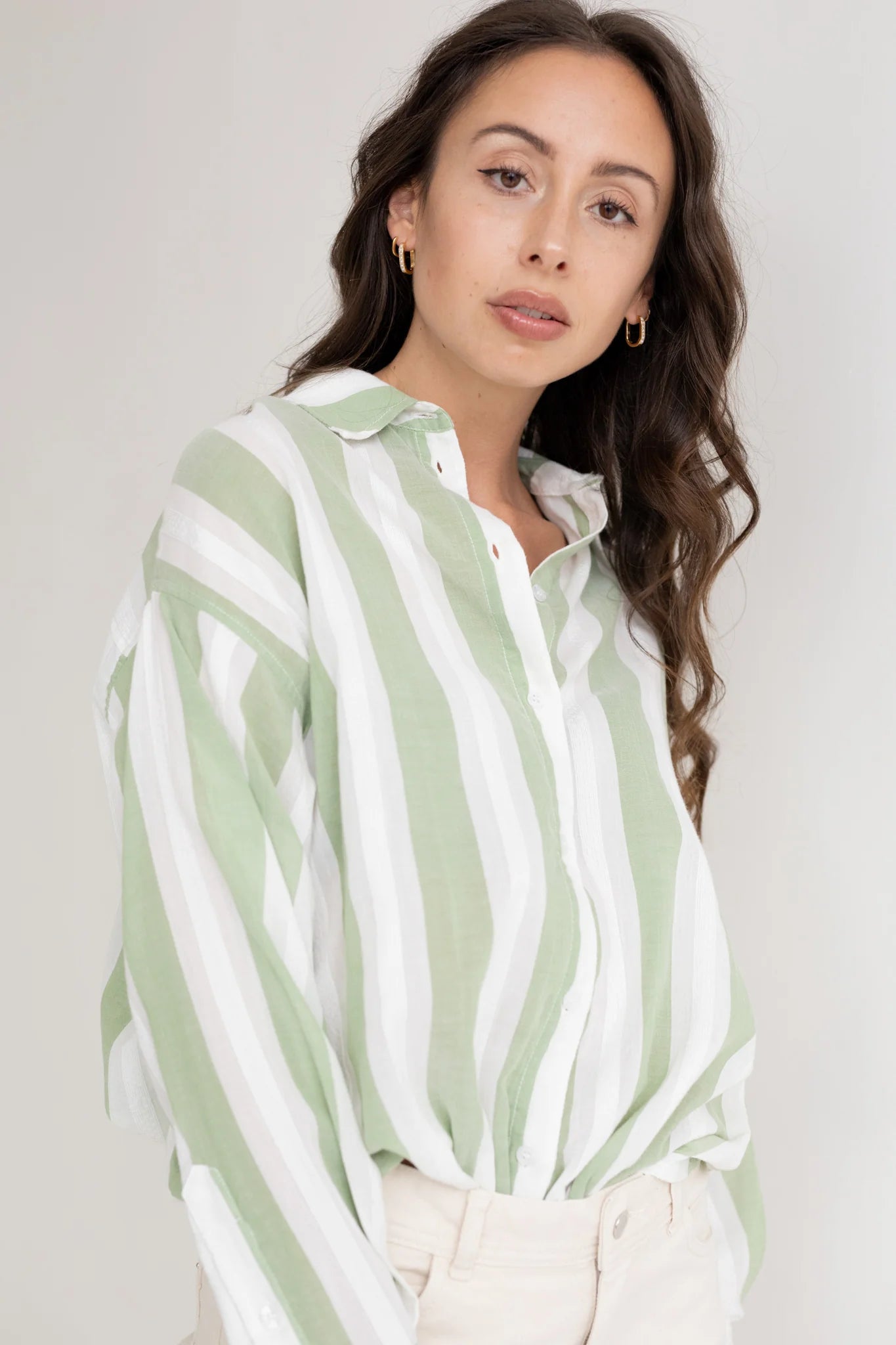 Striped Blouse Green/White Boho Printed Blouse
