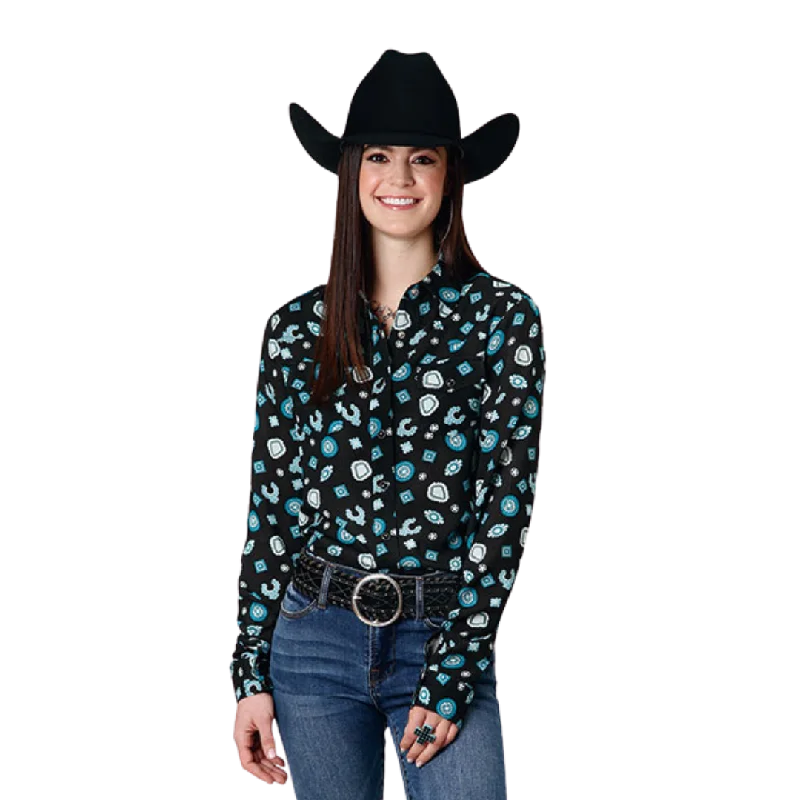 Roper Women's Jewelry Print Rayon Western Blouse Modern Work Blouse