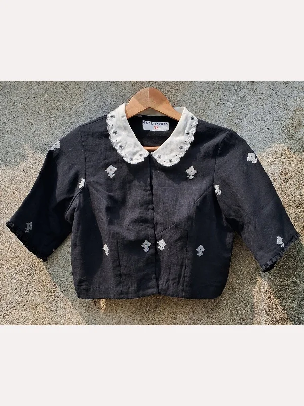 Yamini Embroidered Collared Blouse Semi-Sheer Blouse