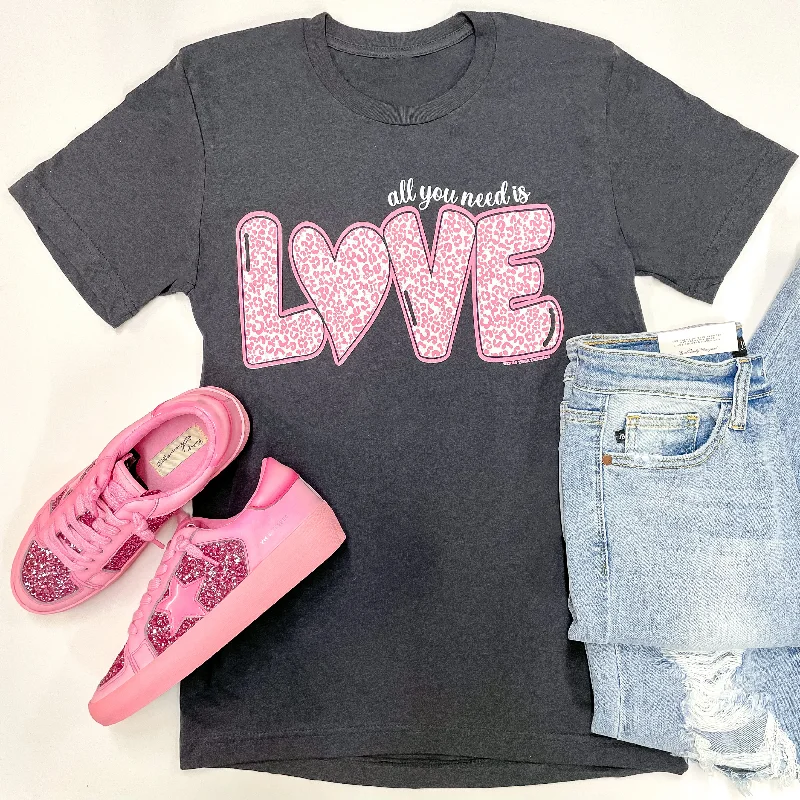 All You Need Is Love Short Sleeve Graphic Tee in Charcoal Grey Jersey Fabric Tulle Fabric Batik Fabric All You Need Is Love Short Sleeve Graphic Tee in Charcoal Grey Jersey Fabric Tulle Fabric Batik Fabric
