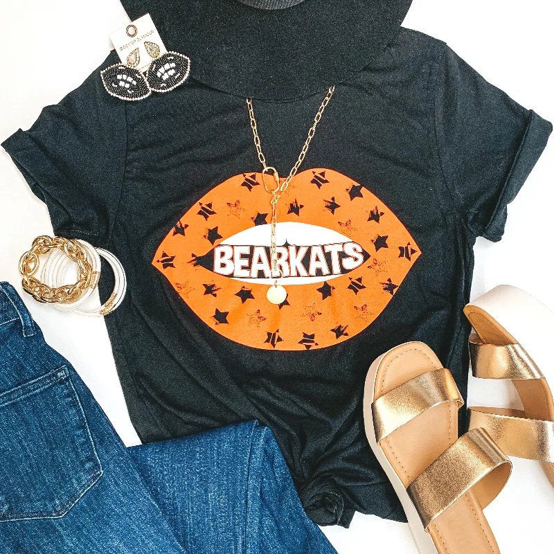 Bearkat Game Day | Bearkats Star Print Lips Short Sleeve Graphic tee in Black Rayon Velvet Corduroy Bearkat Game Day | Bearkats Star Print Lips Short Sleeve Graphic tee in Black Rayon Velvet Corduroy