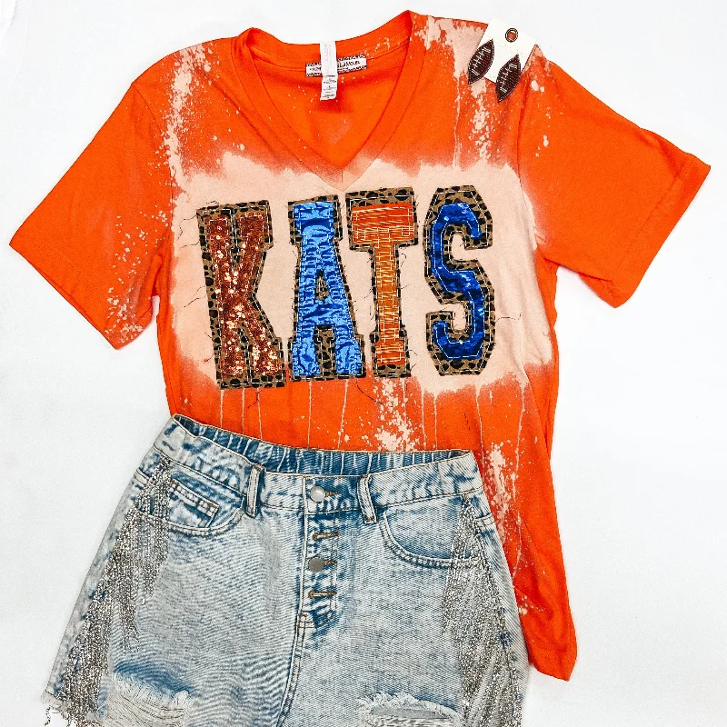 Bearkat Game Day | Kats Mix Print Patch Tee with Bleach Distressing in Orange Iron Safe Non-Iron Wrinkle Free Bearkat Game Day | Kats Mix Print Patch Tee with Bleach Distressing in Orange Iron Safe Non-Iron Wrinkle Free