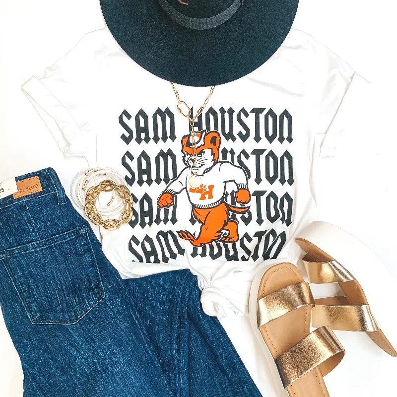 Bearkat Game Day | Sam Houston Bearkat Logo Short Sleeve Graphic tee in White Zippered Buttoned Snapped Bearkat Game Day | Sam Houston Bearkat Logo Short Sleeve Graphic tee in White Zippered Buttoned Snapped