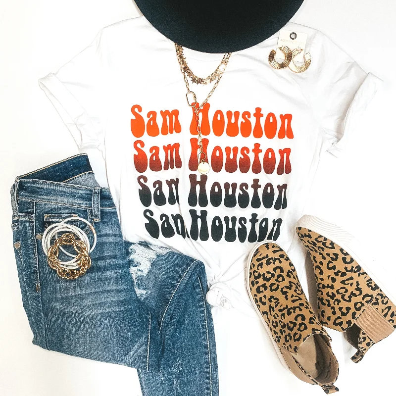 Bearkat Game Day | Sam Houston Orange and Black Fade Short Sleeve Graphic Tee in White Elegant Classic Vintage Bearkat Game Day | Sam Houston Orange and Black Fade Short Sleeve Graphic Tee in White Elegant Classic Vintage