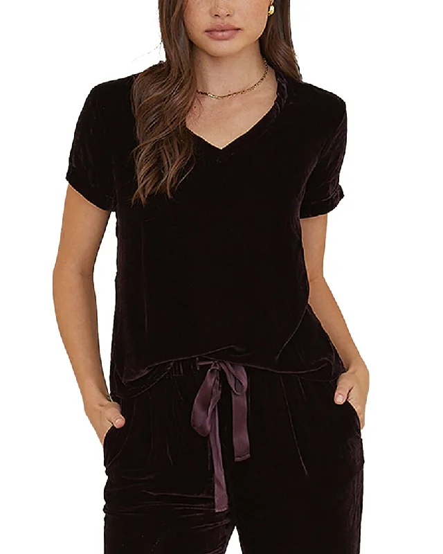 Bella Dahl V-Neck Silk-Blend T-Shirt Chenille Blend Fleece Blend Nylon Blend