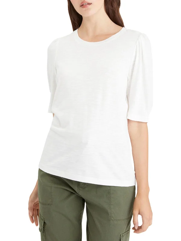 Blooming Womens Cotton Blend Elbow Sleeve T-Shirt Houndstooth Herringbone Solid