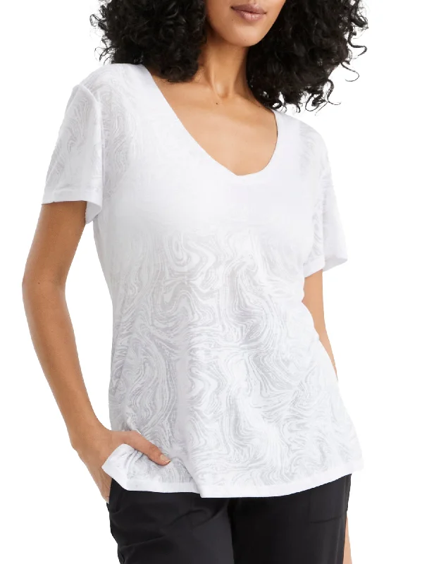 Body Up Women's Burn Out T-Shirt Asymmetrical Pockets Print