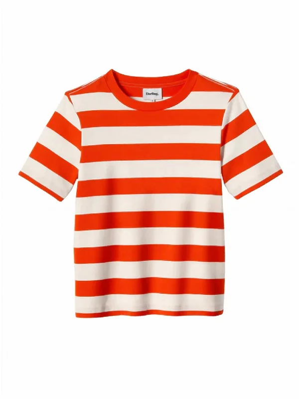 Bold Stripe Tee In Red Stripe Front Pockets Side Pockets Patch Pockets