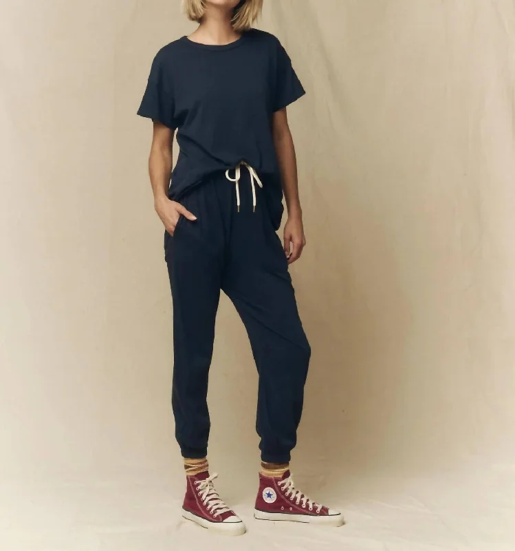 Boxy Crew Tee In True Navy Layered Multi-layer Single Layer