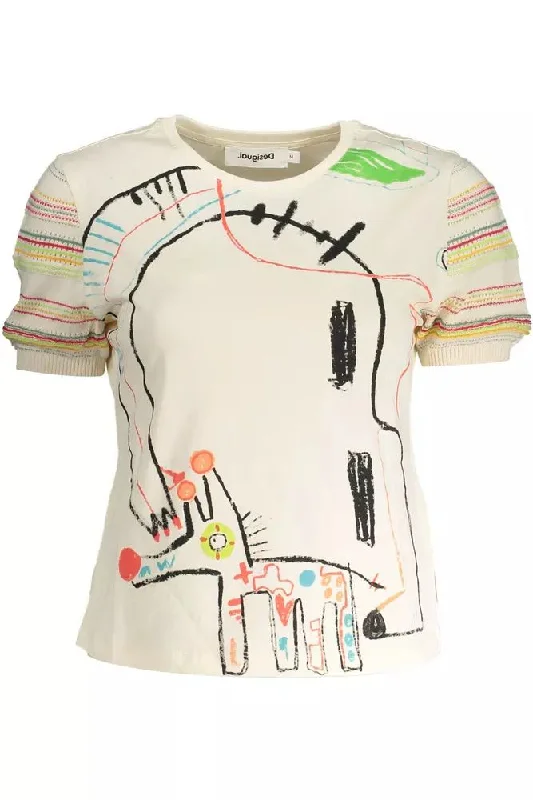 Desigual Chic Desigual Printed Tee with Contrasting Women's Accents Cotton Fabric Linen Fabric Terry Fabric Desigual Chic Desigual Printed Tee with Contrasting Women's Accents Cotton Fabric Linen Fabric Terry Fabric