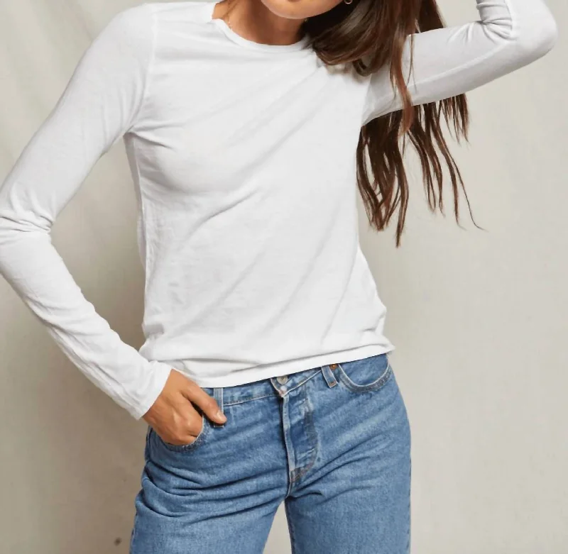Dylan Long Sleeve Crew Tee In White Chenille Blend Fleece Blend Nylon Blend