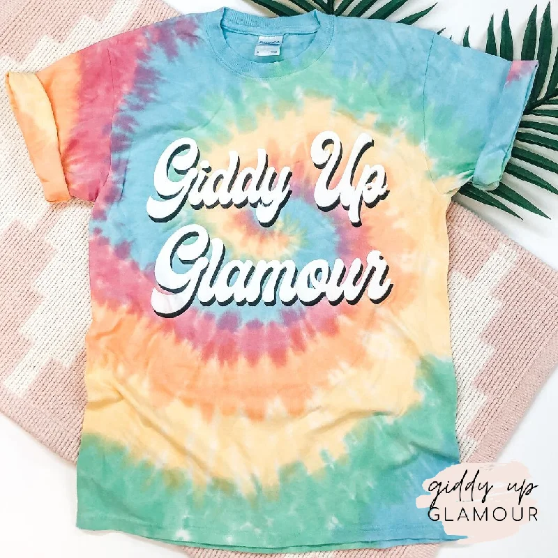 Giddy Up Glamour Tie Dye Graphic Logo Tee Asymmetrical Pockets Print