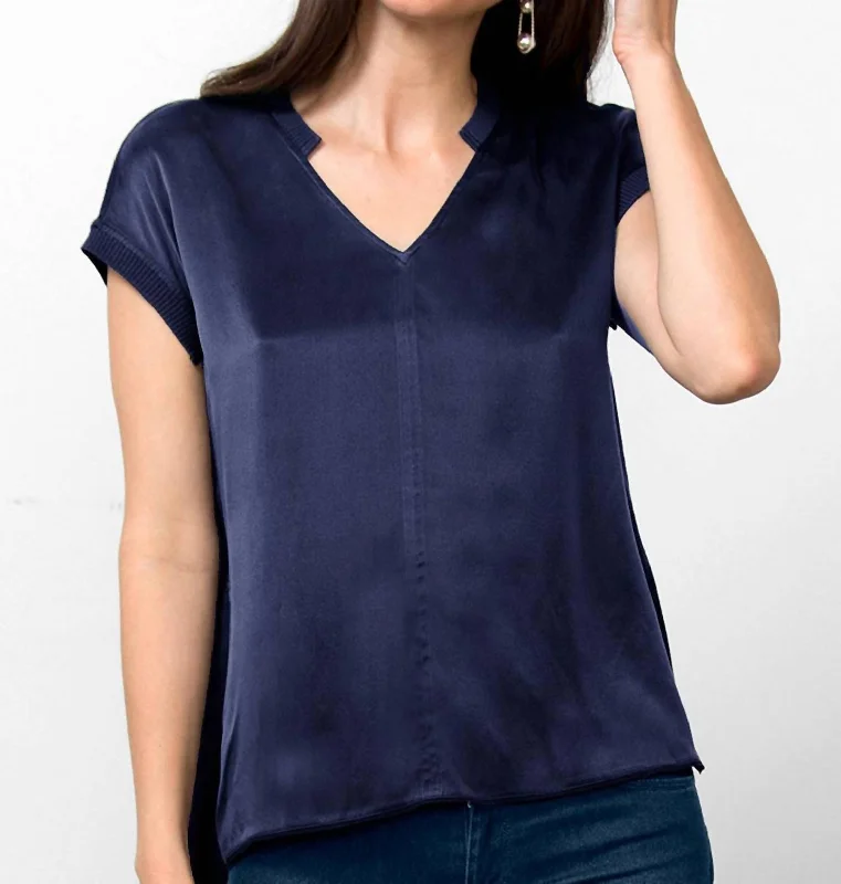 Go Anytime Tee In Midnight Ribbed T-Shirt High Neck Heavyweight
