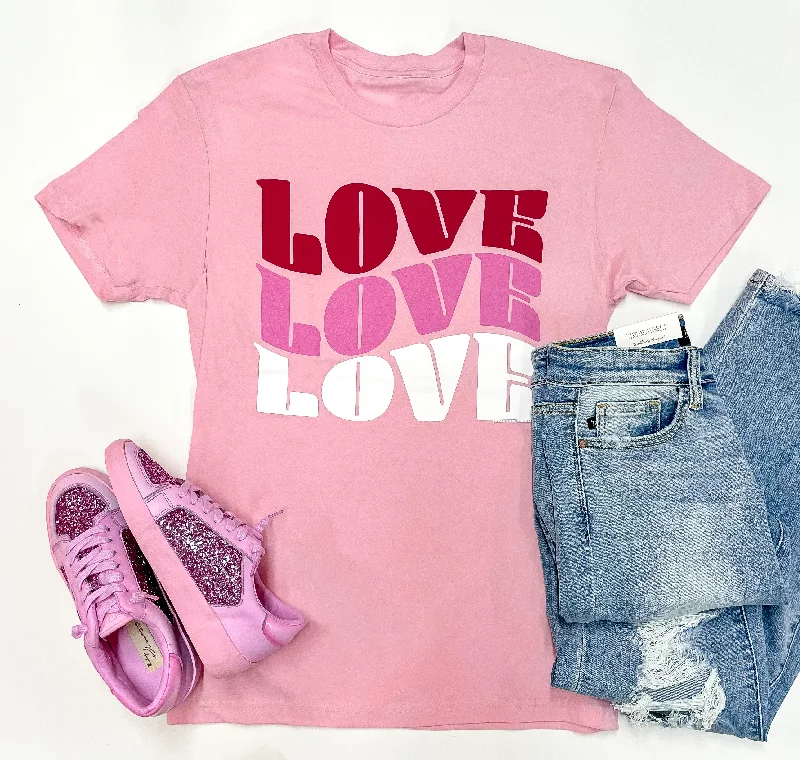 Groovy Love Short Sleeve Graphic Tee in Light Pink Solid Print Embellished