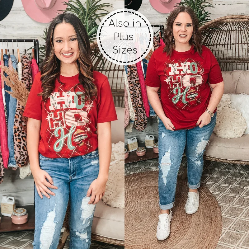 Ho Ho Ho Christmas Graphic Tee in Red Mesh Blend Leather Blend Suede Blend