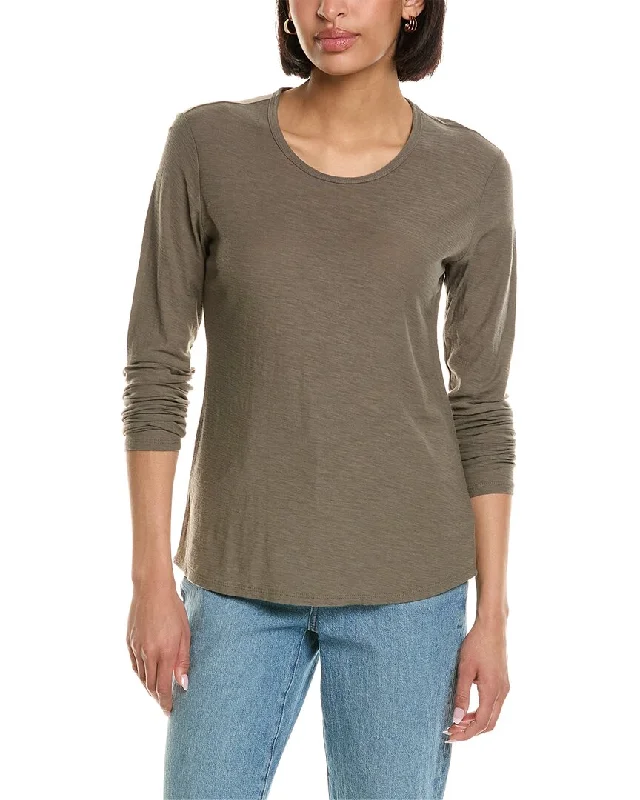 James Perse Crew Neck Long Sleeve T-Shirt Polka Dot Checkered Tartan
