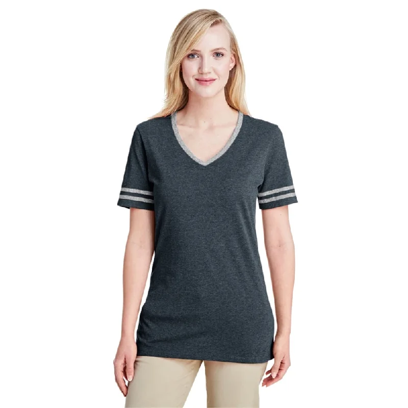 Jerzees 602 WVR Ladies' Triblend Varsity 50/37/13 V-Neck T-Shirt Fitted T-Shirt Seamless Stretchy Jerzees 602 WVR Ladies' Triblend Varsity 50/37/13 V-Neck T-Shirt Fitted T-Shirt Seamless Stretchy