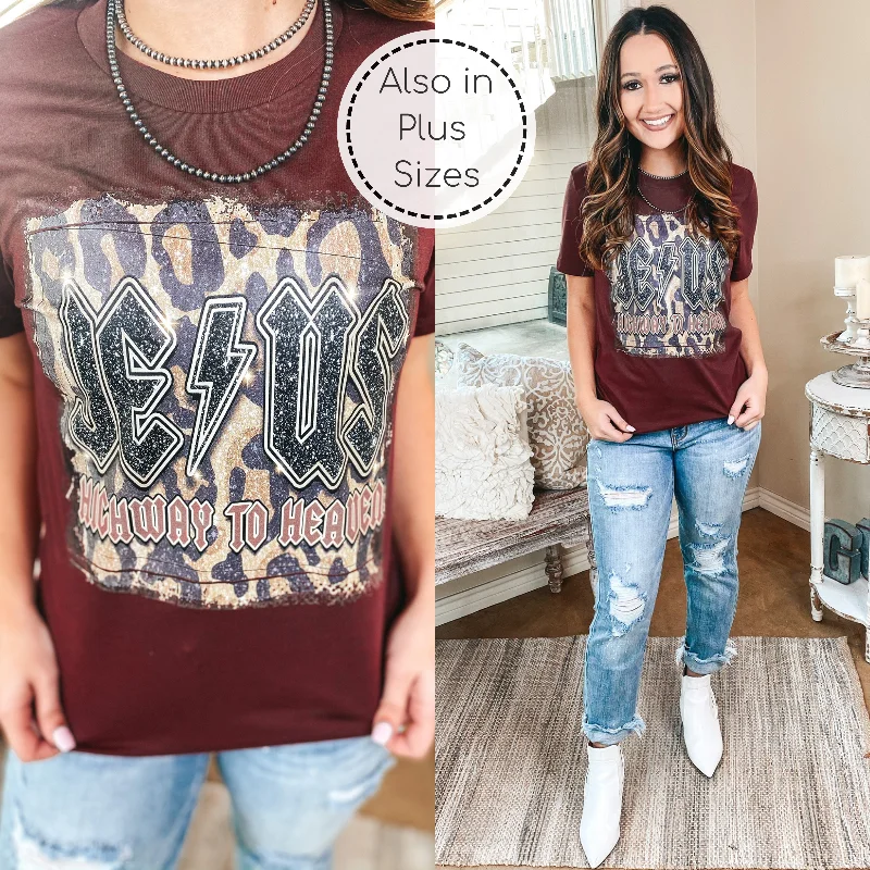 Last Chance Size Small & Large | Jesus Is The Highway To Heaven Short Sleeve Graphic Tee in Maroon Oversized T-Shirt Spandex breathable Last Chance Size Small & Large | Jesus Is The Highway To Heaven Short Sleeve Graphic Tee in Maroon Oversized T-Shirt Spandex breathable