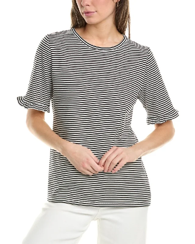 Jones New York Elbow Ruffle Sleeve T-Shirt Welt Pockets Slit Pockets Flap Pockets