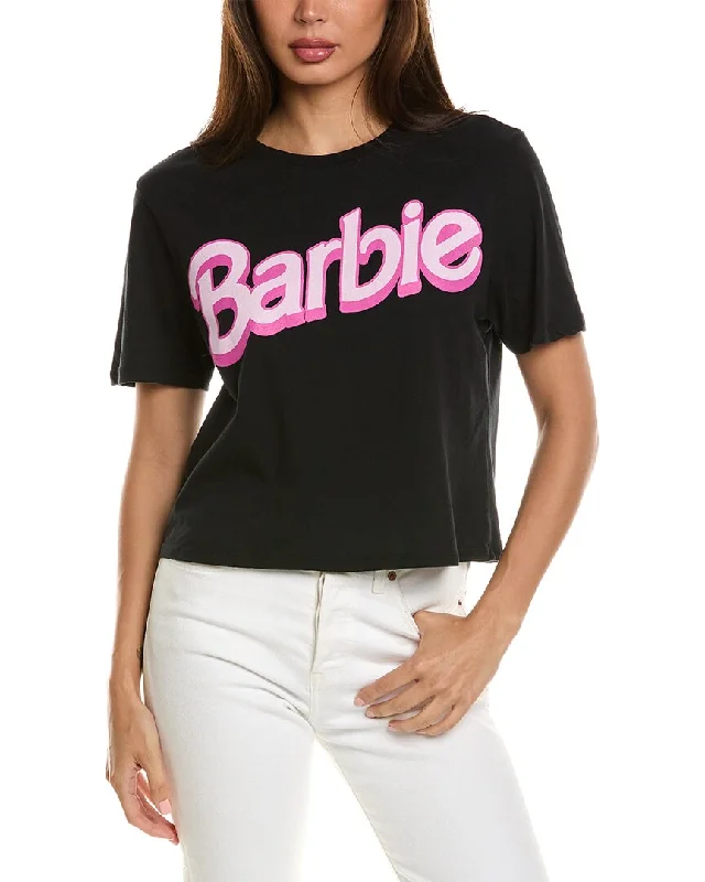 Junk Food Barbie Logo Crop T-Shirt Real Fur Shearling Chenille