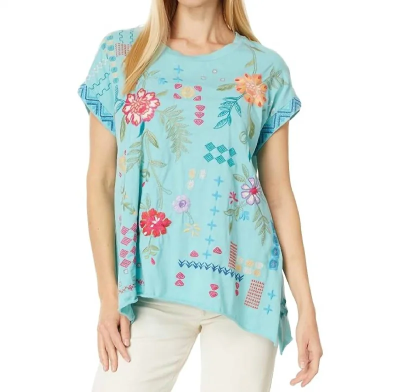 Katie Relaxed Drape Tee In Marine Blue Chenille Fabric Brocade Fabric Lace Fabric
