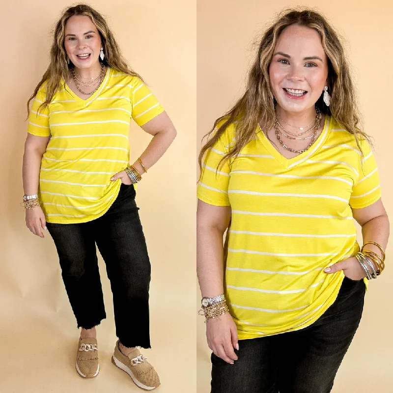 Keep Things Casual Striped V Neck Tee in Yellow Modern Contemporary Chic