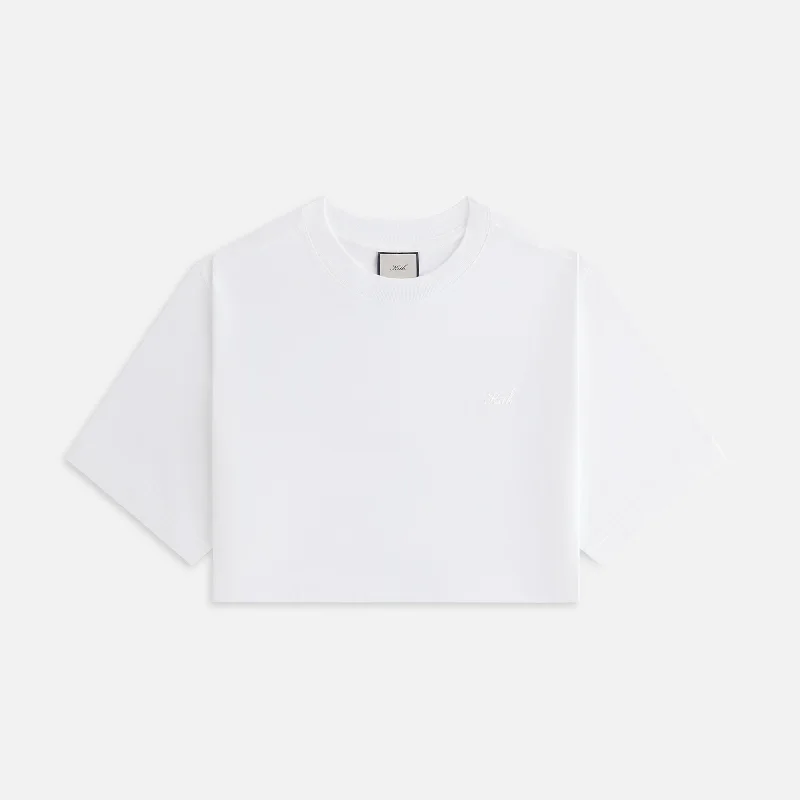 Kith Women Fei Cropped Tee - White Rayon Fabric Velvet Fabric Corduroy Fabric