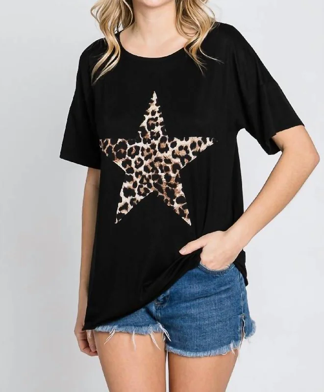 Leopard Star Tee In Black Lace Blend Ribbed Blend Corduroy Blend