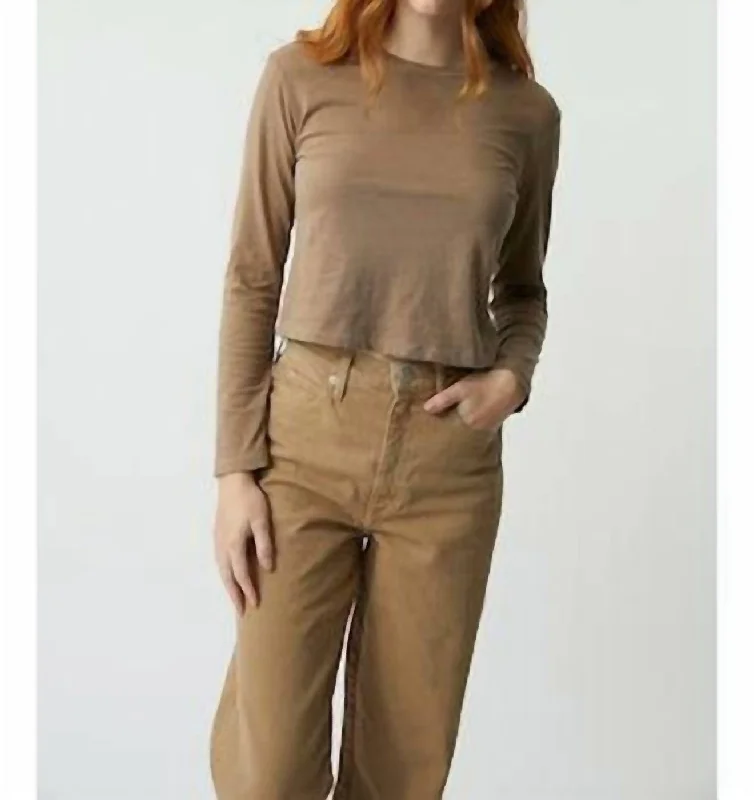 Long Sleeve Babe Tee In Silt Mesh Blend Leather Blend Suede Blend