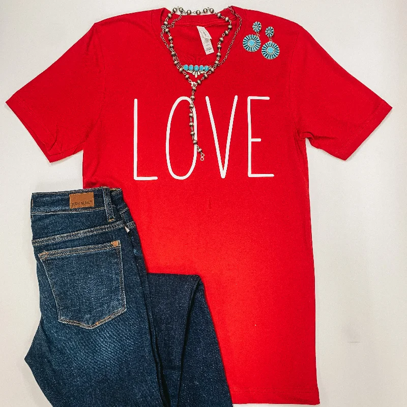 Love Short Sleeve Crew Neck Graphic Tee in Red Elegant Classic Vintage