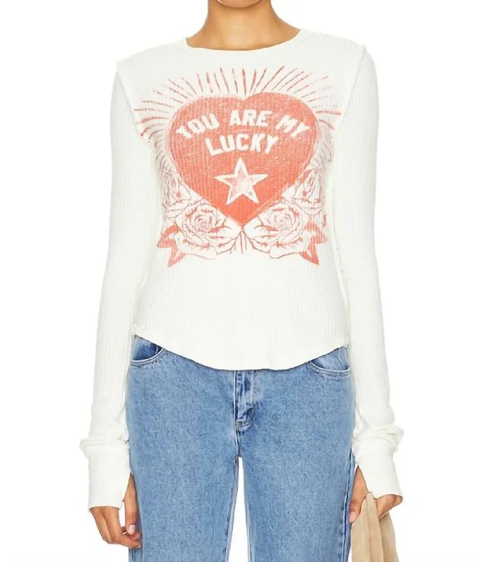 Lucky Locket Tee In Ivory Basic T-Shirt Crew Neck Short Sleeve