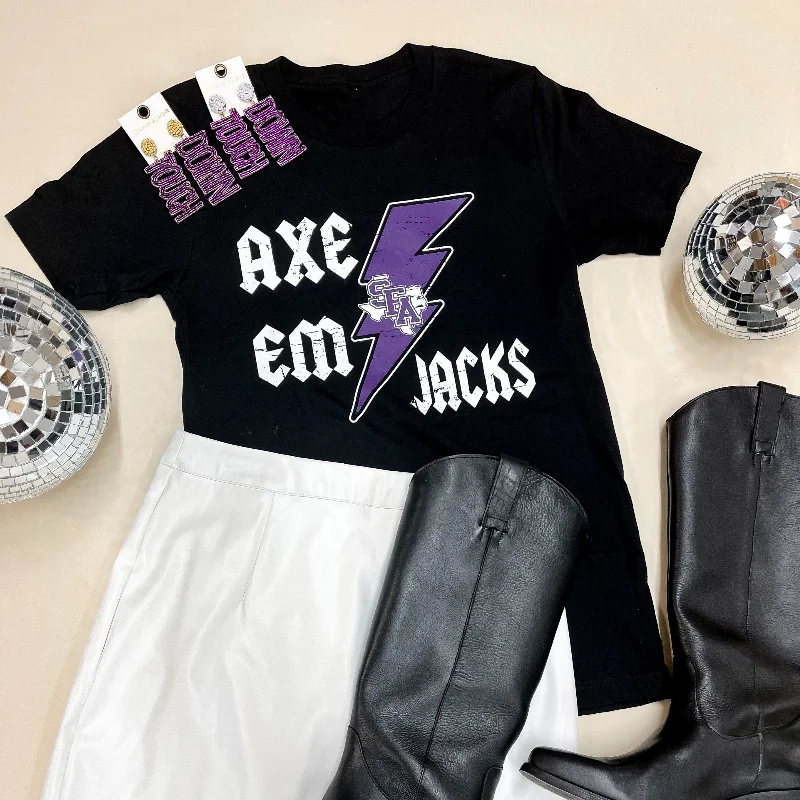 Lumberjack Game Day | Axe 'Em Jacks Short Sleeve Graphic Tee in Black Zippered Front Buttoned Front Snap Front Lumberjack Game Day | Axe 'Em Jacks Short Sleeve Graphic Tee in Black Zippered Front Buttoned Front Snap Front