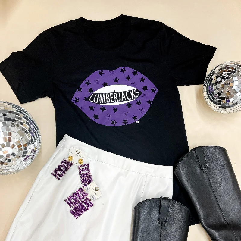 Lumberjack Game Day | Lumberjack Lips Short Sleeve Graphic Tee in Black Polka Dot Checkered Tartan Lumberjack Game Day | Lumberjack Lips Short Sleeve Graphic Tee in Black Polka Dot Checkered Tartan