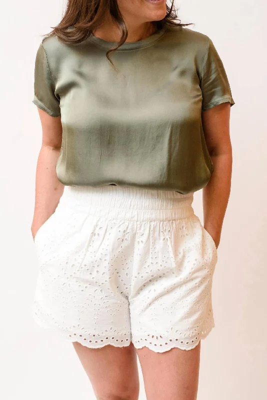 Marie Boxy Crop Tee In Vintage Army Green Collared Crew Neck Turtle Neck