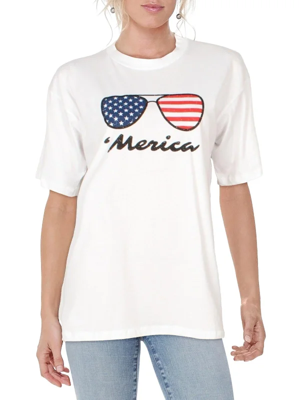 'Merica Womens Graphic Short Sleeves T-Shirt Hooded Caped Shawl Collar