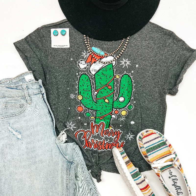 Last Chance Size Small | Merry Christmas Cactus Tree Short Sleeve Graphic Tee in Charcoal Heather Grey Mesh Blend Leather Blend Suede Blend Last Chance Size Small | Merry Christmas Cactus Tree Short Sleeve Graphic Tee in Charcoal Heather Grey Mesh Blend Leather Blend Suede Blend