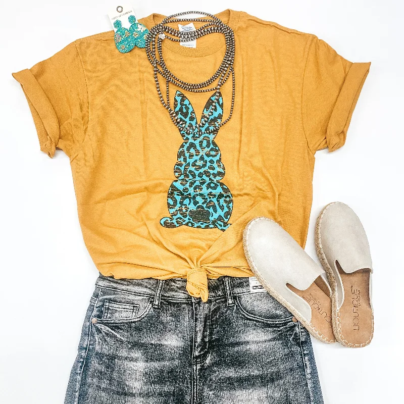 Last Chance Size Small | The Bunny Hop Mint Leopard Bunny Short Sleeve Graphic Tee in Mustard Satin Blend Silk Blend Wool Blend Last Chance Size Small | The Bunny Hop Mint Leopard Bunny Short Sleeve Graphic Tee in Mustard Satin Blend Silk Blend Wool Blend