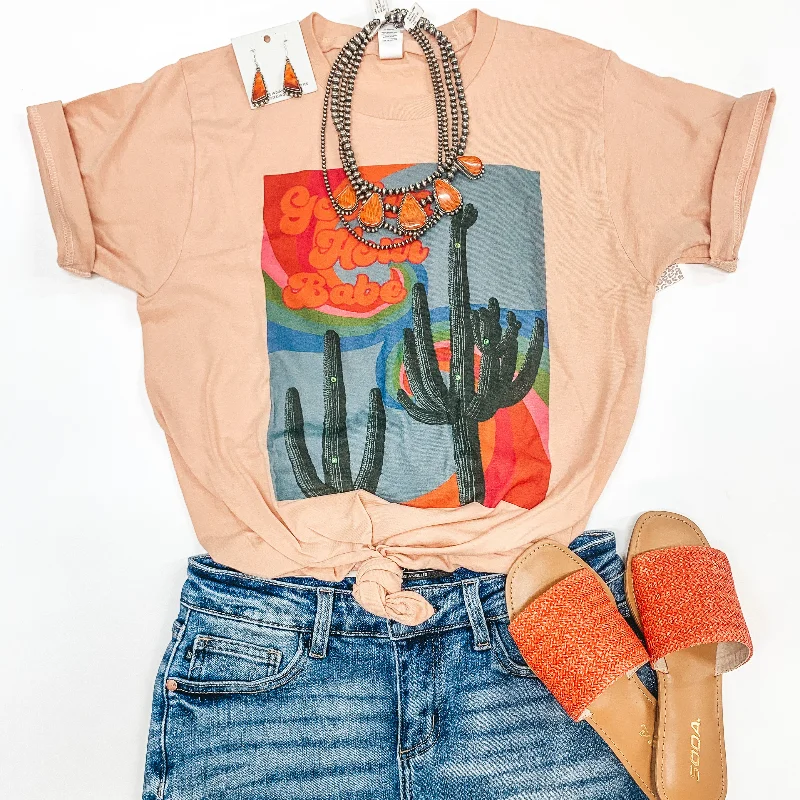 Golden Hour Babe Short Sleeve Saguaro Graphic Tee in Peach Pink Solid Color Striped Floral Golden Hour Babe Short Sleeve Saguaro Graphic Tee in Peach Pink Solid Color Striped Floral