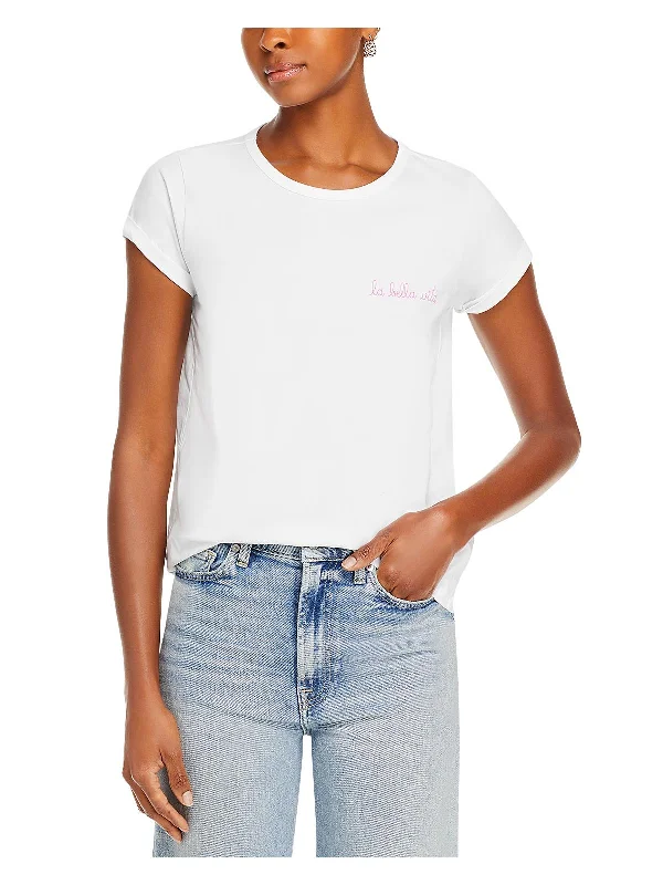 Poitou La Bella Womens Cotton Embroidered T-Shirt Thin T-Shirt Open Front Quick Dry