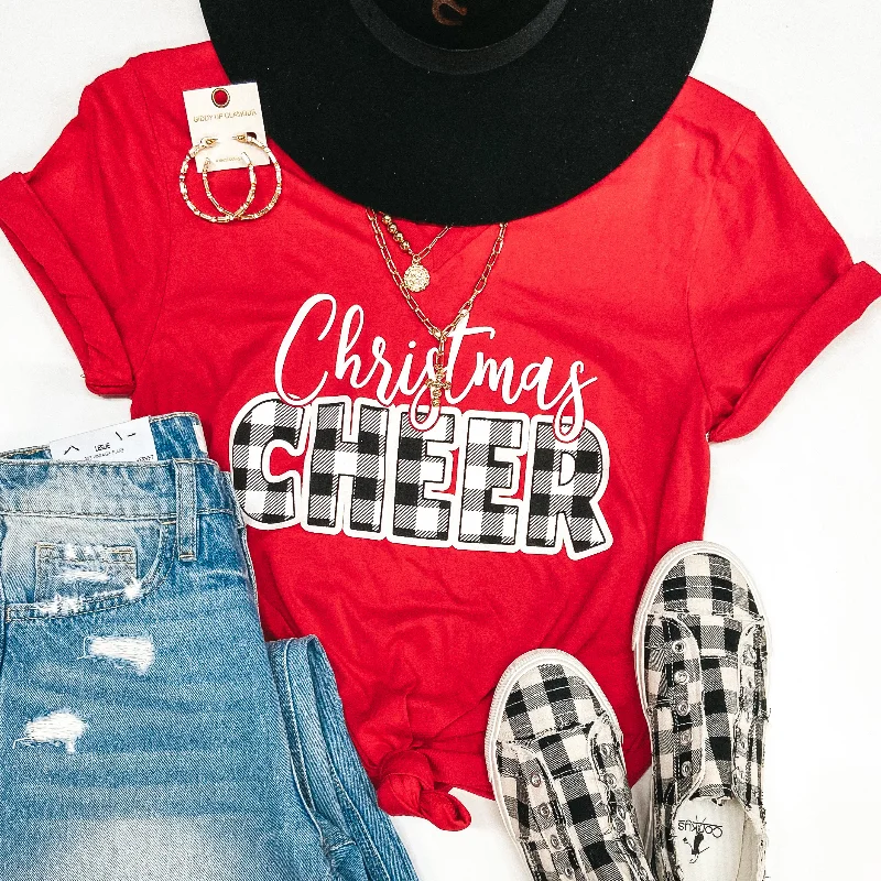 Last Chance Size Small & Medium | Christmas Cheer Short Sleeve Graphic Tee in Red Sequined Glittery Shiny