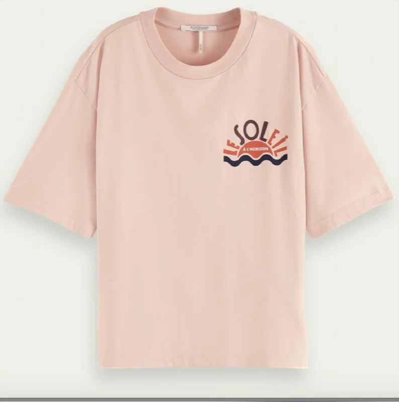 Relaxed Fit Graphic Tee In Blush Sequined Glittery Shiny