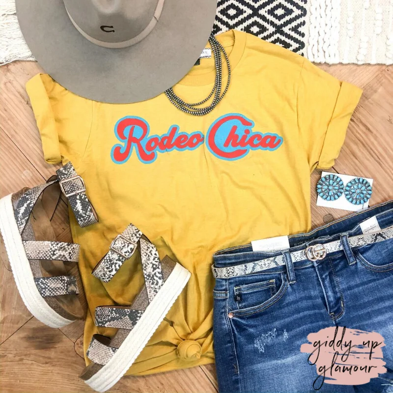 Rodeo Chica Vintage Graphic Tee in Mustard Yellow Seamless Knitted Crochet