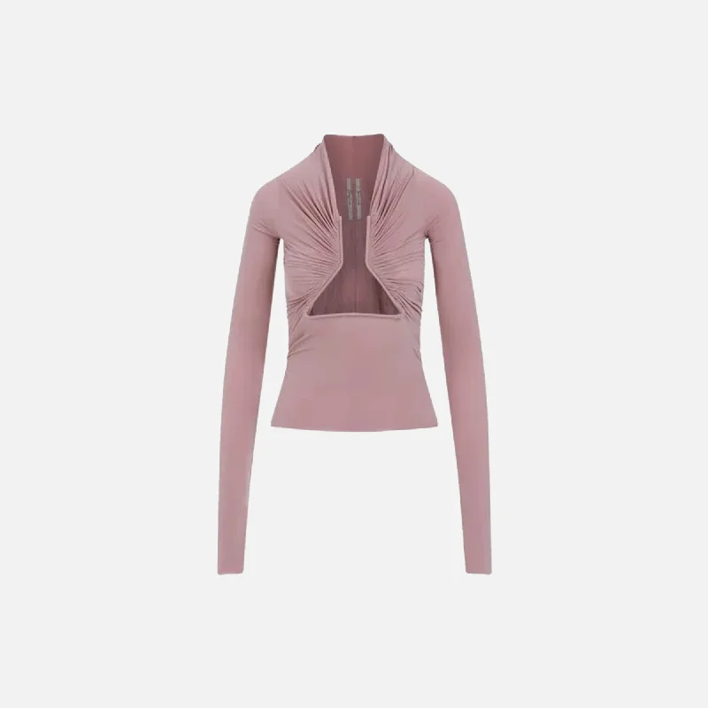 Rick Owens WMNS Long Sleeve Prong Tee - Dusty Pink Seamless Knitted Crochet