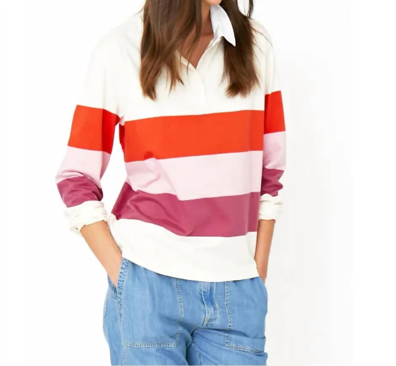 Rugby Tee In Poppy/blush/raspberry Knit Fabric Woven Fabric Fleece Fabric