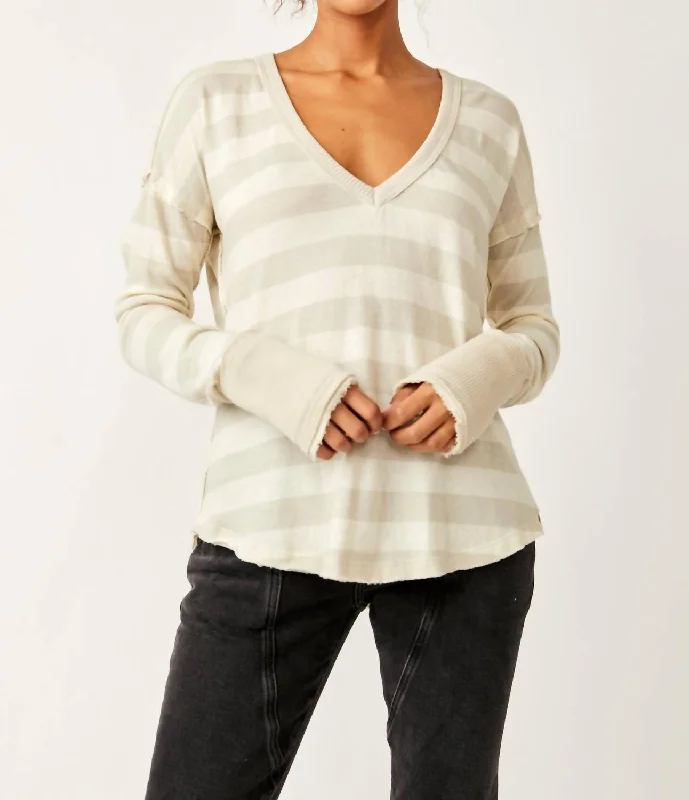 Sail Away Long Sleeve Tee In Natural/tan Stripes Ribbed T-Shirt High Neck Heavyweight Sail Away Long Sleeve Tee In Natural/tan Stripes Ribbed T-Shirt High Neck Heavyweight