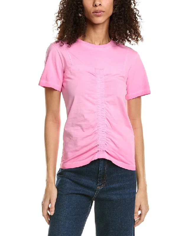 Sandro Cinched Front T-Shirt Mesh Blend Leather Blend Suede Blend