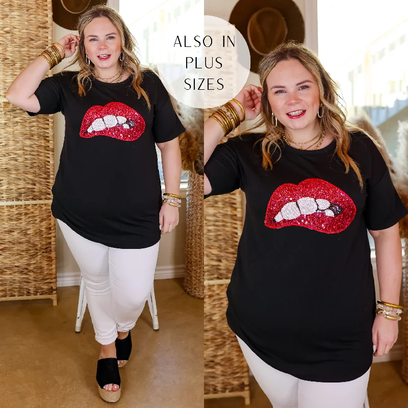 Rock All Night Sequin Mouth Graphic Tee in Black Rayon Fabric Velvet Fabric Corduroy Fabric Rock All Night Sequin Mouth Graphic Tee in Black Rayon Fabric Velvet Fabric Corduroy Fabric